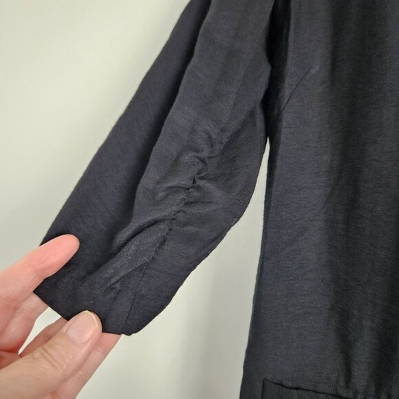 Lauren Conrad Size 12 Womens Black Open-Front Blazer Jacket 3/4 Ruched Sleeves - Picture 5 of 8